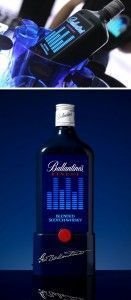 Botella Ballantines con acualizador elaborador por medio de tintas electroluminiscentes